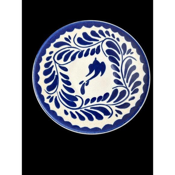 Anfora Puebla Blue Teacup Saucer Hand Painted Mexico Collect Early Mark Vintage - Picture 7 of 13